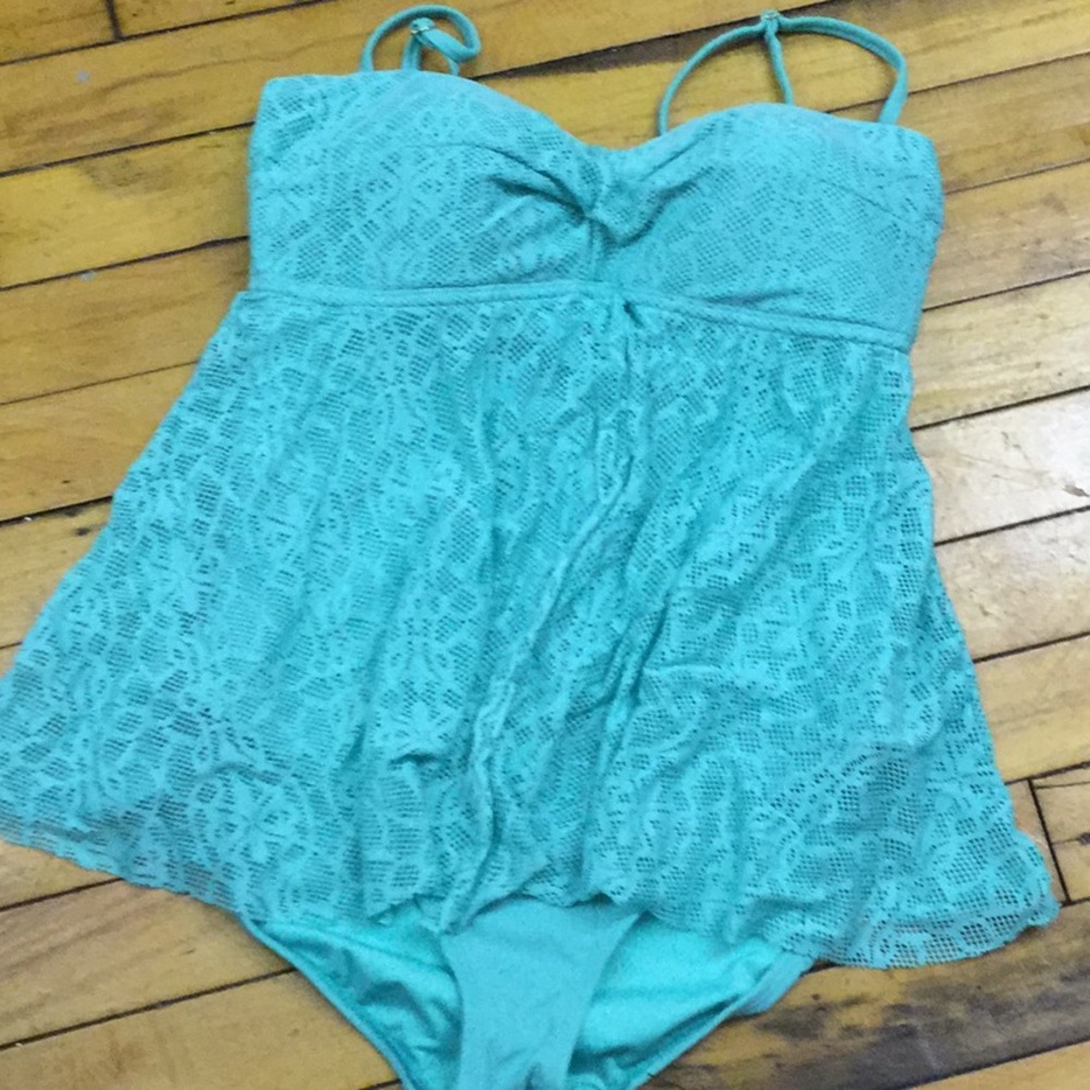 Teal tropical escape one piece swimsuit size 10